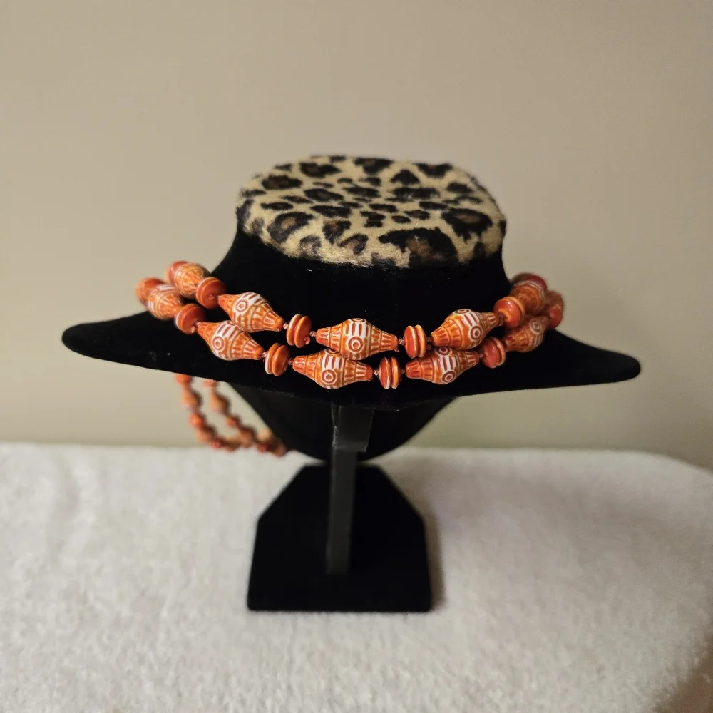 Vintage orange & white beaded necklace